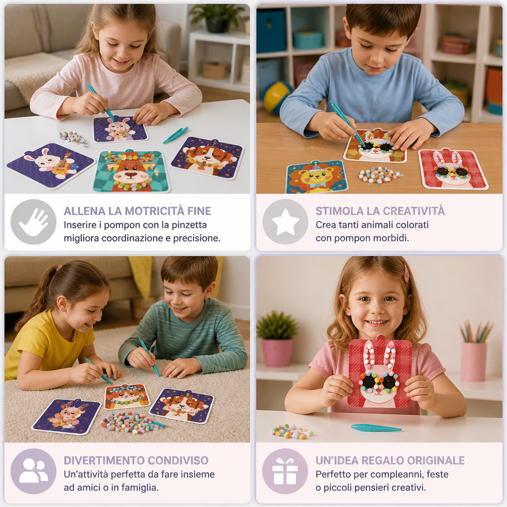 Kit Di Creazione E Pittura Di Animali Con Pompon Morbidi