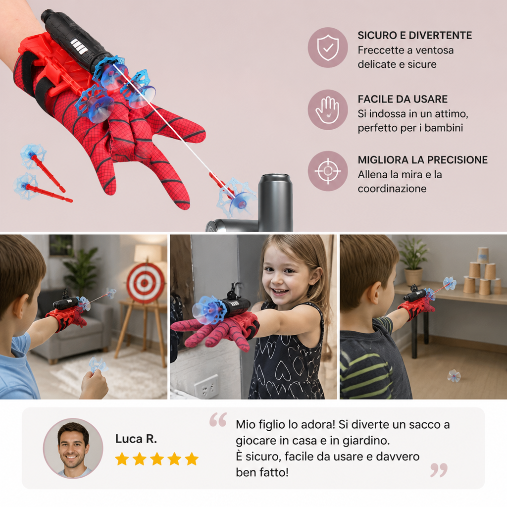 Set di Guanti Lanciaragnatele da Supereroe – Spara-Corde da Polso con Freccette a Ventosa