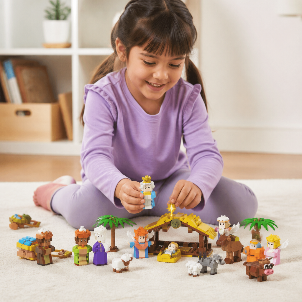 Calendario Dell'Avvento Con Blocchi Da Costruzione Del Presepe Natalizio Per Bambini