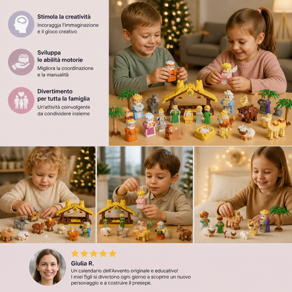 Calendario Dell'Avvento Con Blocchi Da Costruzione Del Presepe Natalizio Per Bambini
