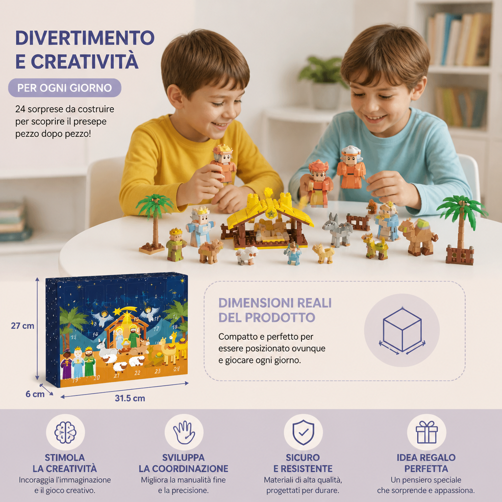 Calendario Dell'Avvento Con Blocchi Da Costruzione Del Presepe Natalizio Per Bambini