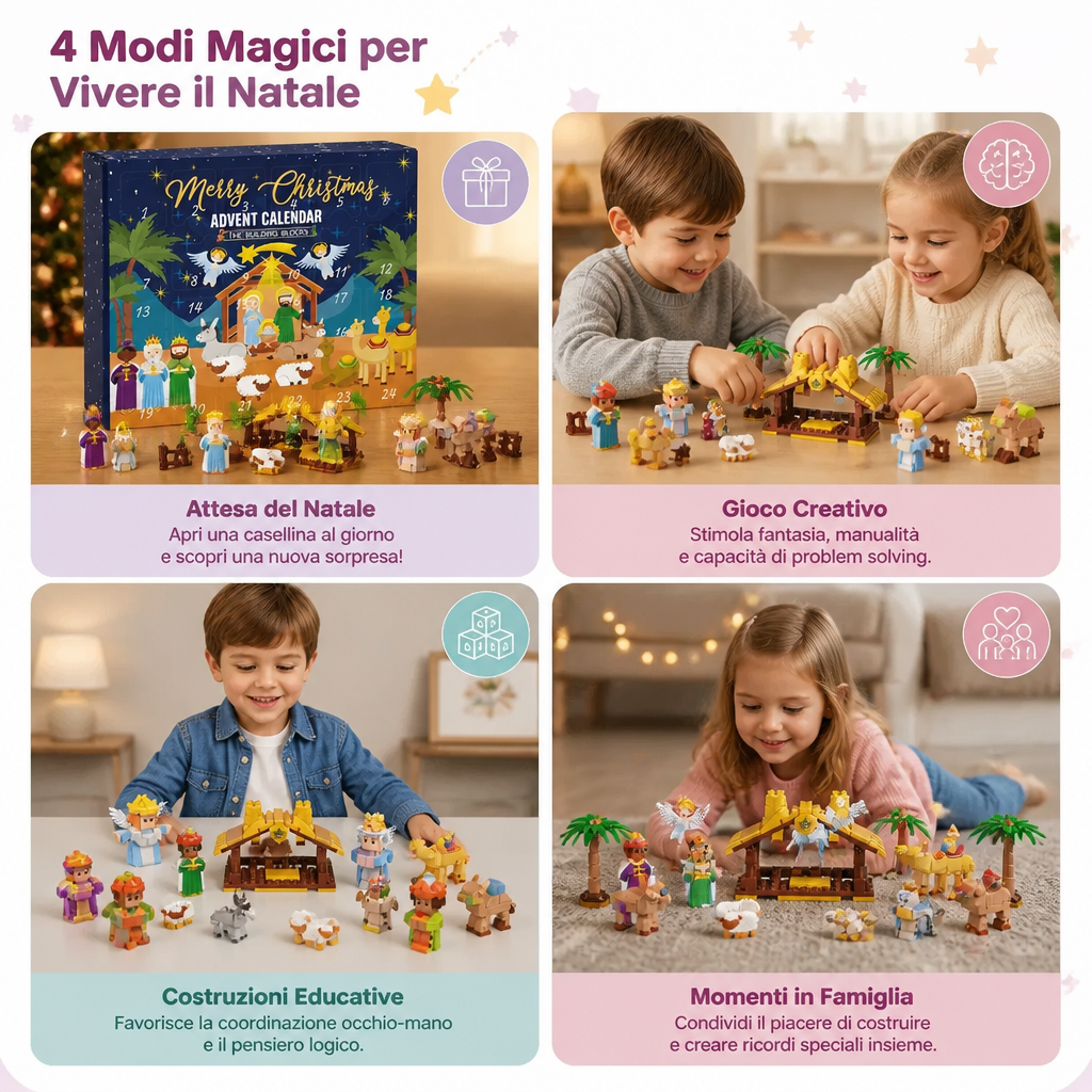 Calendario Dell'Avvento Con Blocchi Da Costruzione Del Presepe Natalizio Per Bambini