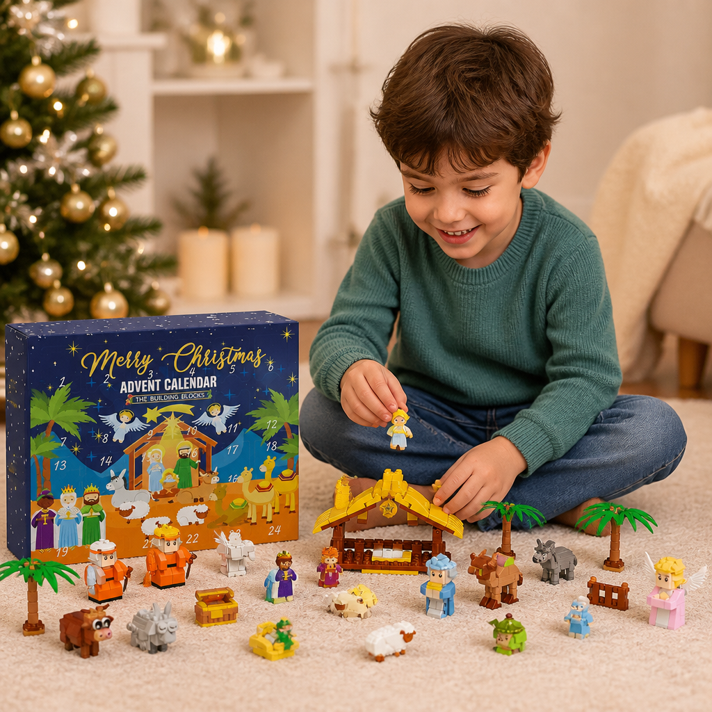 Calendario Dell'Avvento Con Blocchi Da Costruzione Del Presepe Natalizio Per Bambini