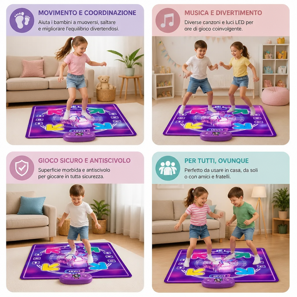 Tappeto da ballo musicale interattivo con luci LED per bambini
