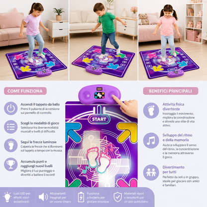 Tappeto da ballo musicale interattivo con luci LED per bambini