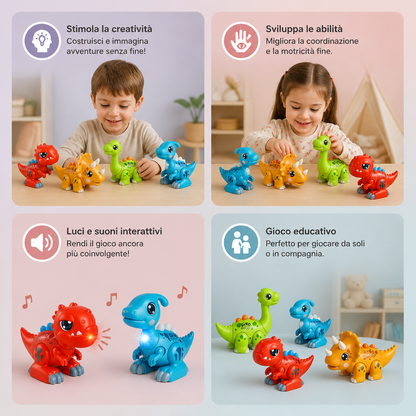 Giocattolo STEM Educativo a Tema Dinosauri di Facile Montaggio con Luci e Suoni