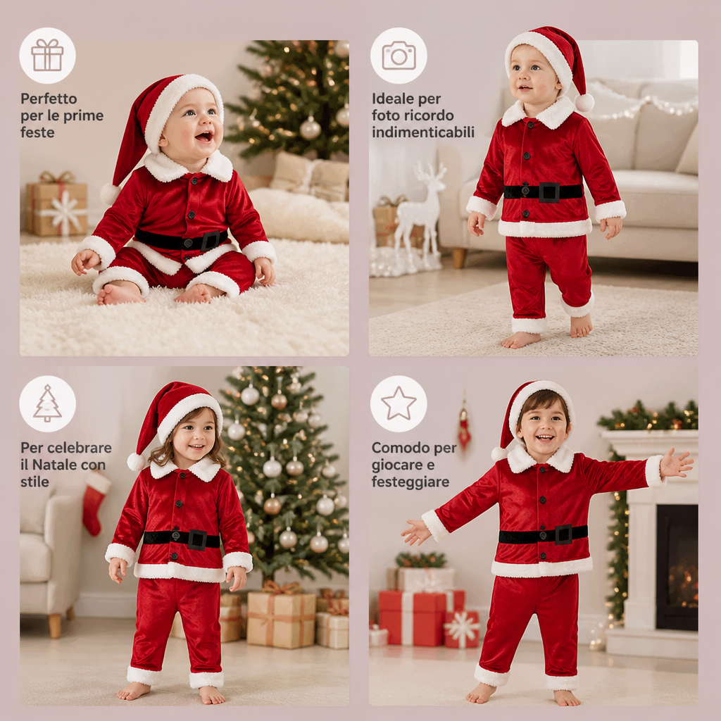 Set Costume da Babbo Natale per Neonati e Bambini Piccoli