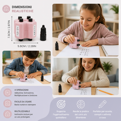Timbro a Rullo Matematico 4-in-1 – Esercizi di Addizione, Sottrazione, Moltiplicazione e Divisione