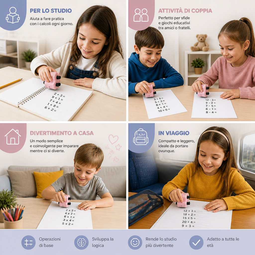Timbro a Rullo Matematico 4-in-1 – Esercizi di Addizione, Sottrazione, Moltiplicazione e Divisione