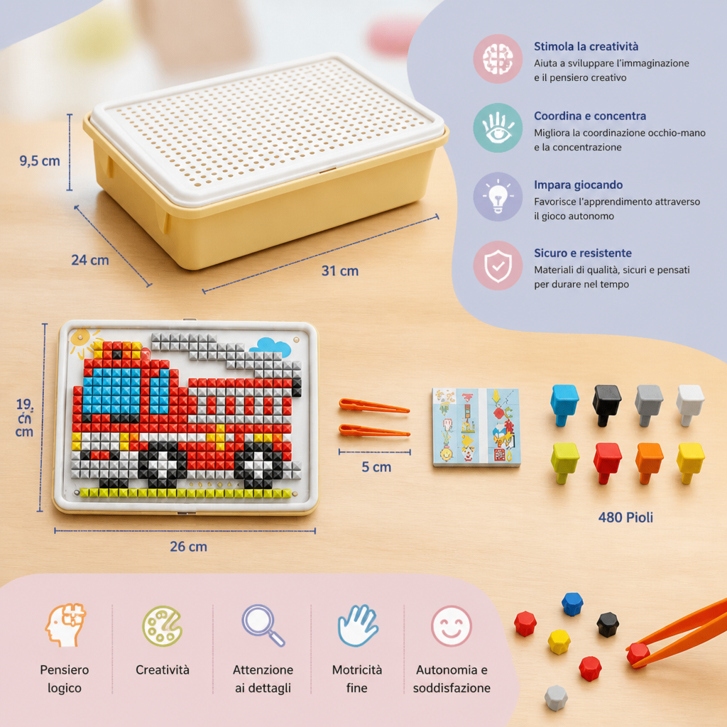 Tavola Mosaico Montessori con Pioli per l’Apprendimento
