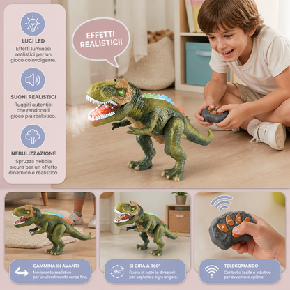 T-Rex Telecomandato Camminante – Dinosauro RC con Nebulizzazione, Luci e Suoni