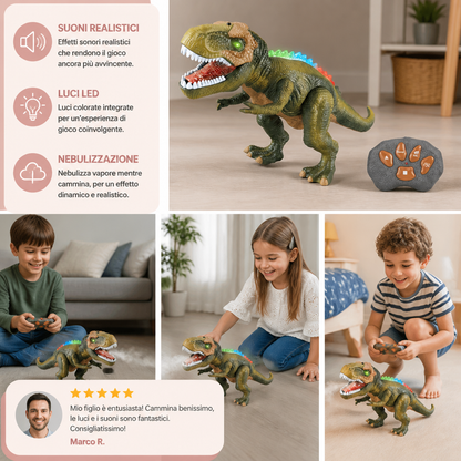 T-Rex Telecomandato Camminante – Dinosauro RC con Nebulizzazione, Luci e Suoni