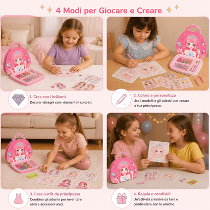 Kit creativo per bambine con libro di Diamond Painting e Foil Art da principessa