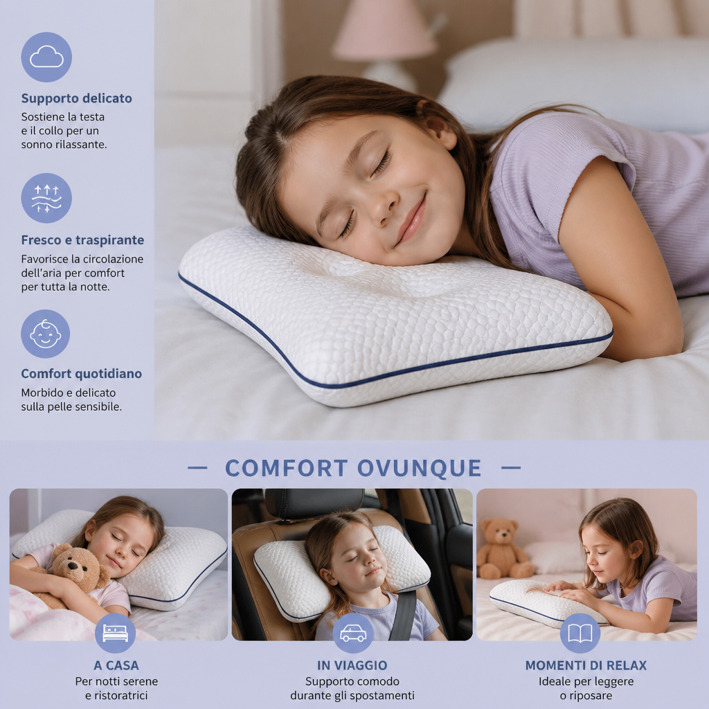 Cuscino Ergonomico per il Collo in Memory Foam per Bambini