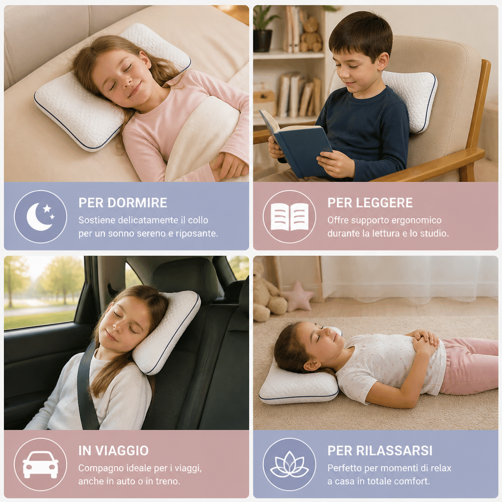 Cuscino Ergonomico per il Collo in Memory Foam per Bambini