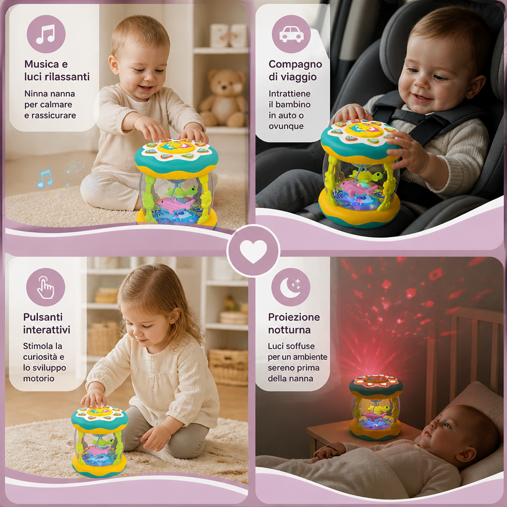 Giocattolo Musicale Interattivo con Luci – Gioco Sensoriale Montessori e Ninna Nanna Rilassante