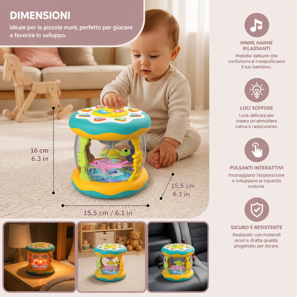 Giocattolo Musicale Interattivo con Luci – Gioco Sensoriale Montessori e Ninna Nanna Rilassante