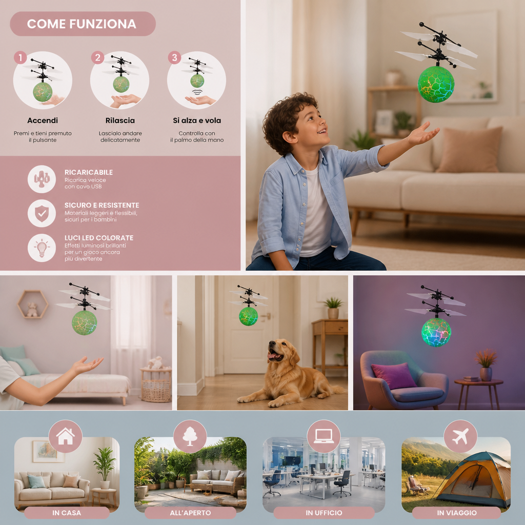 Palla Volante LED Con Controllo Manuale Per Bambini