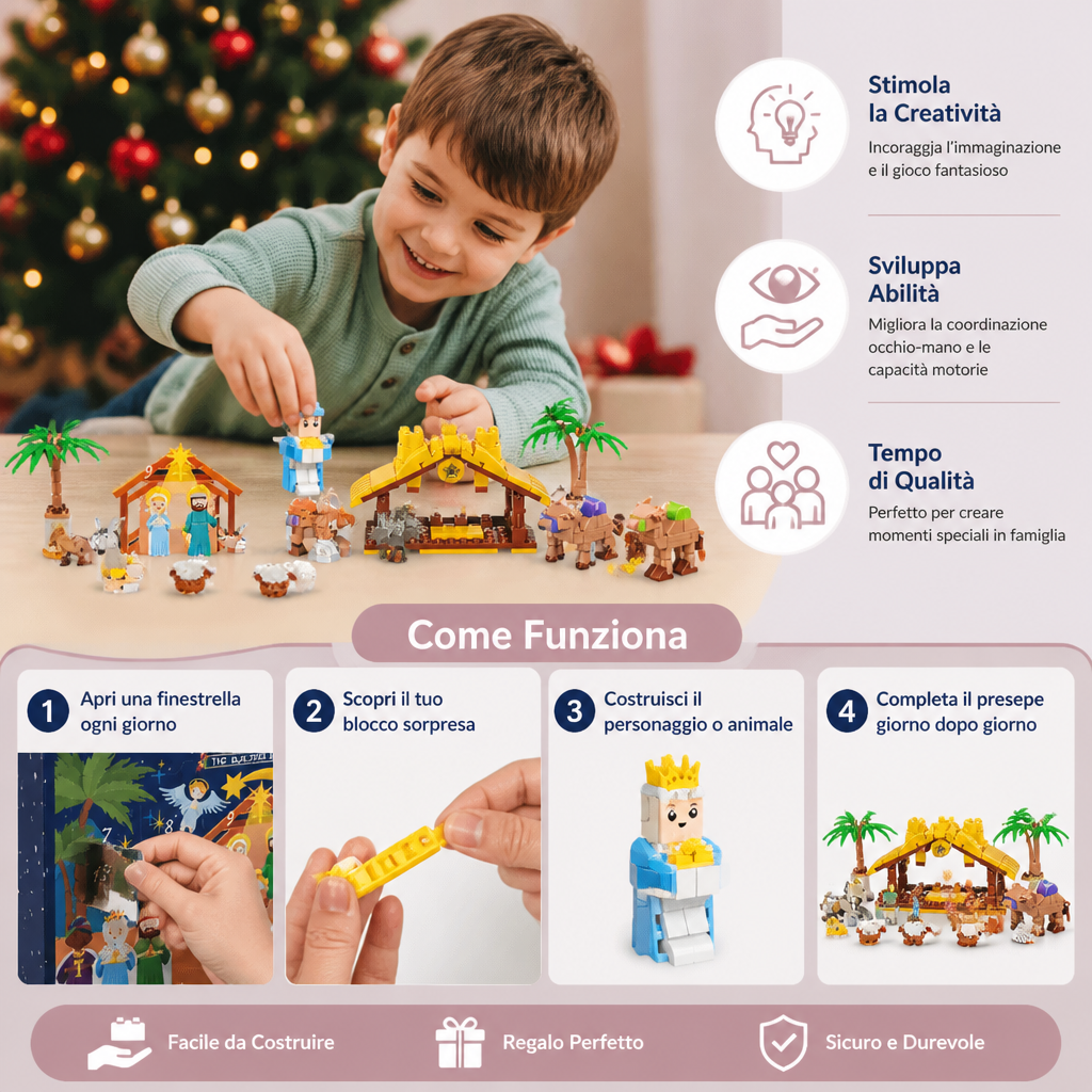 Calendario Dell'Avvento Con Blocchi Da Costruzione Del Presepe Natalizio Per Bambini