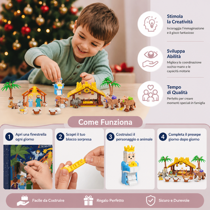 Calendario Dell'Avvento Con Blocchi Da Costruzione Del Presepe Natalizio Per Bambini