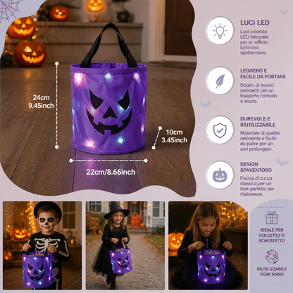 Secchiello LED per Dolcetti di Halloween per il Dolcetto o Scherzetto – Borsa Luminosa Riutilizzabile