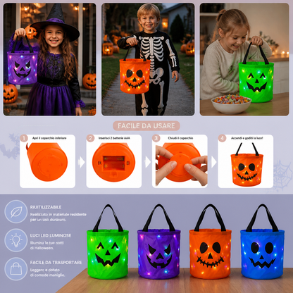 Secchiello LED per Dolcetti di Halloween per il Dolcetto o Scherzetto – Borsa Luminosa Riutilizzabile