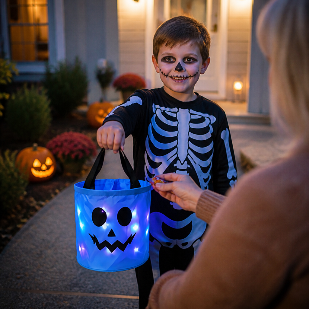 Secchiello LED per Dolcetti di Halloween per il Dolcetto o Scherzetto – Borsa Luminosa Riutilizzabile