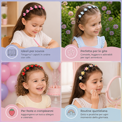 Carini Fermagli E Cerchietti Per Capelli Per Bambine Con Decorazioni A Forma Di Fiore, Fragola E Arcobaleno