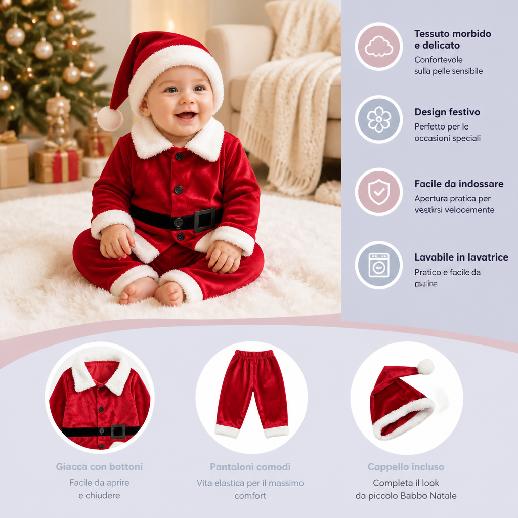 Set Costume da Babbo Natale per Neonati e Bambini Piccoli