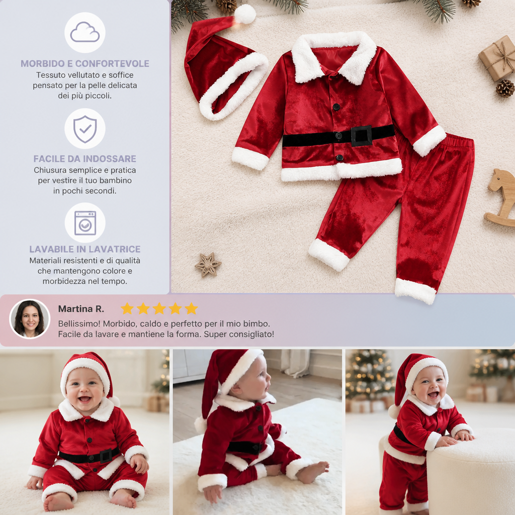 Set Costume da Babbo Natale per Neonati e Bambini Piccoli