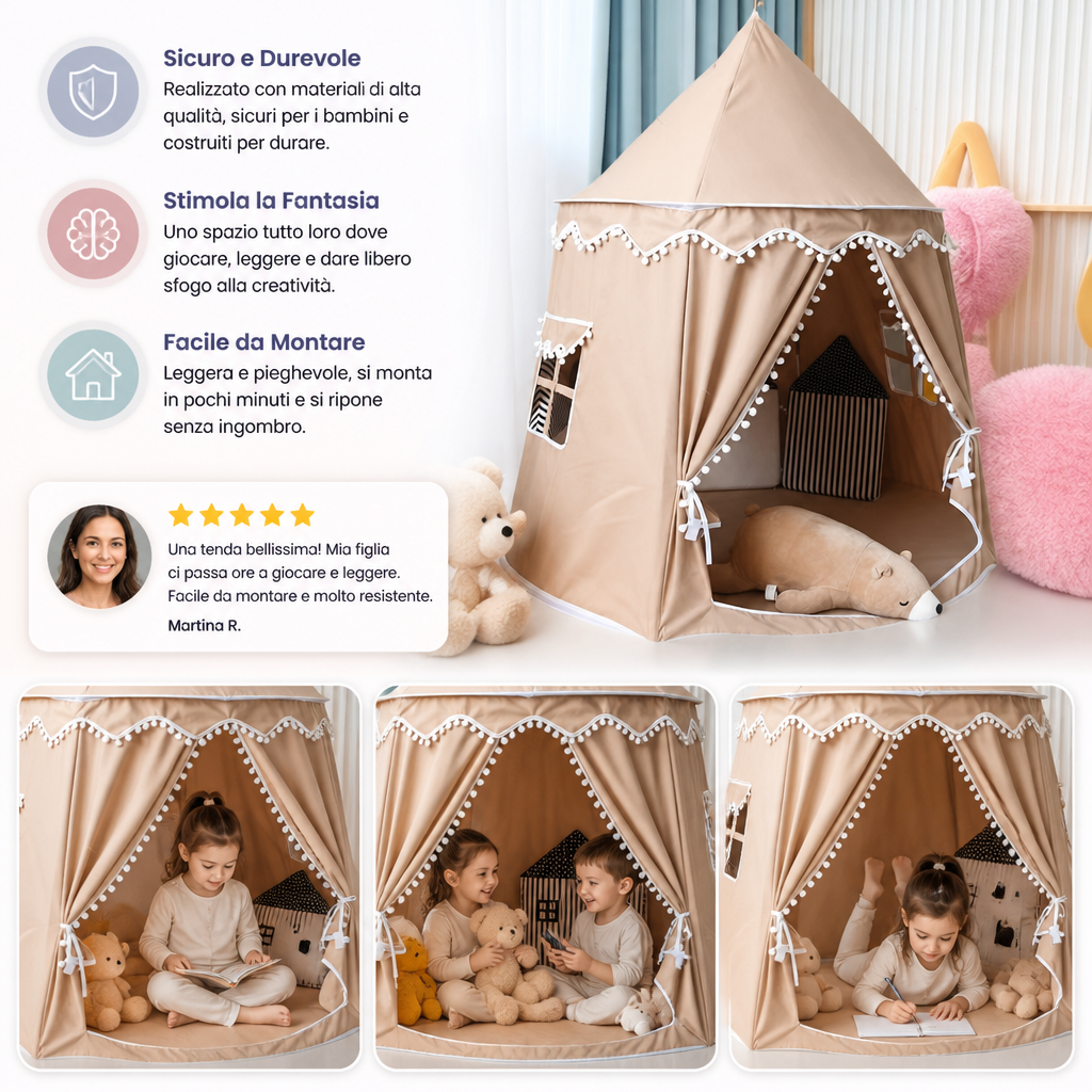 Tenda da gioco accogliente per bambini – Un incantevole rifugio per leggere e giocare