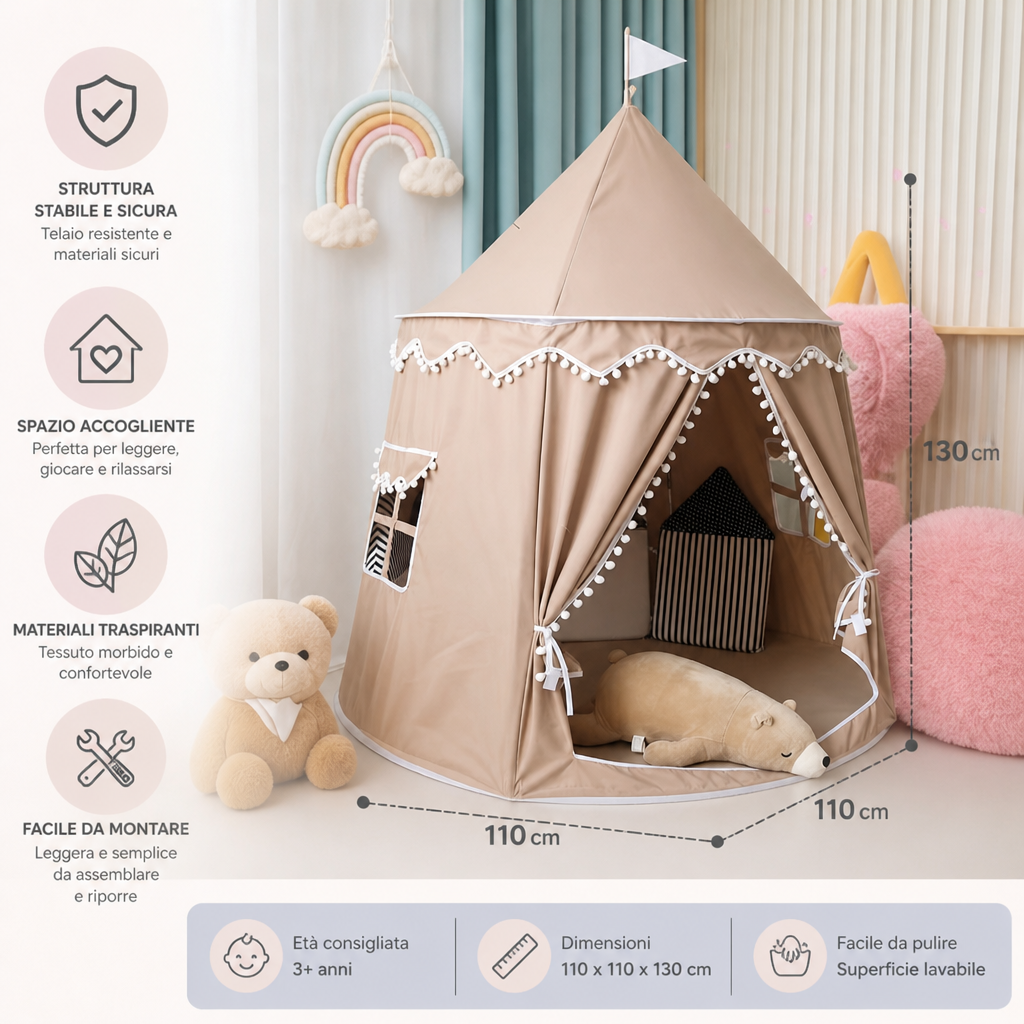 Tenda da gioco accogliente per bambini – Un incantevole rifugio per leggere e giocare