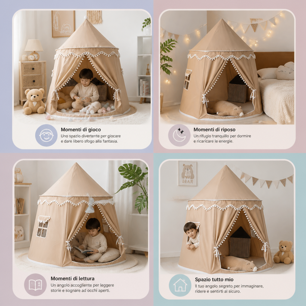 Tenda da gioco accogliente per bambini – Un incantevole rifugio per leggere e giocare