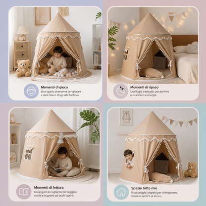 Tenda da gioco accogliente per bambini – Un incantevole rifugio per leggere e giocare
