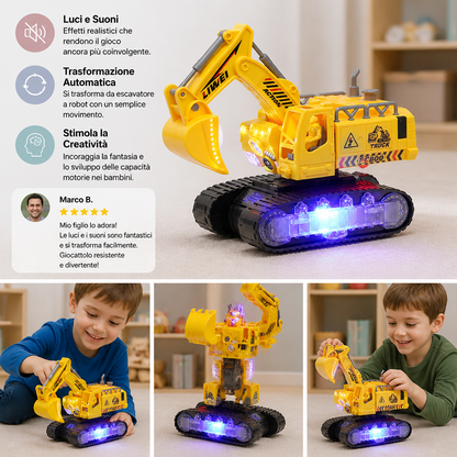 Escavatore Robot Elettrico Trasformabile con Luci e Suoni