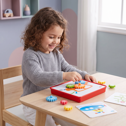 Scatola da Viaggio Creativa con Ingranaggi e Carte Attività per Bambini