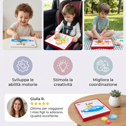 Scatola da Viaggio Creativa con Ingranaggi e Carte Attività per Bambini