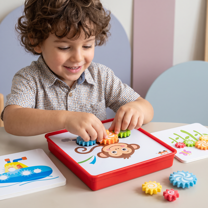 Scatola da Viaggio Creativa con Ingranaggi e Carte Attività per Bambini