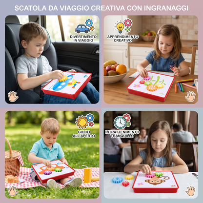 Scatola da Viaggio Creativa con Ingranaggi e Carte Attività per Bambini