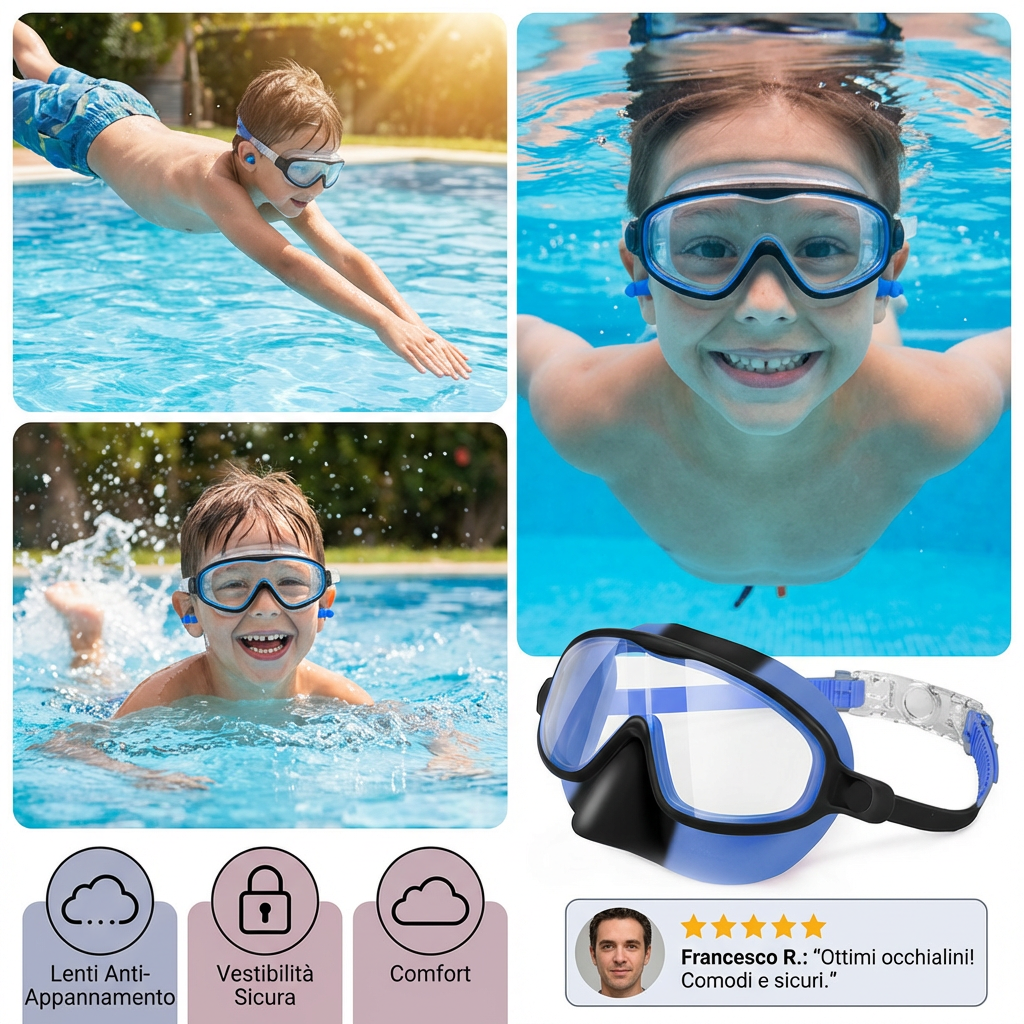 Occhialini da Nuoto Pratici per Bambini – Antifog, Vestibilità Sicura e Comfortevole
