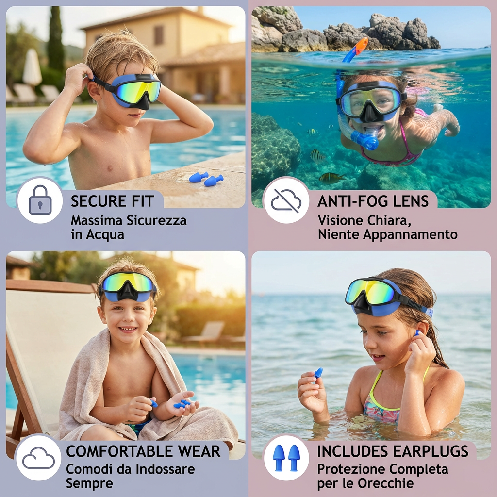 Occhialini da Nuoto Pratici per Bambini – Antifog, Vestibilità Sicura e Comfortevole