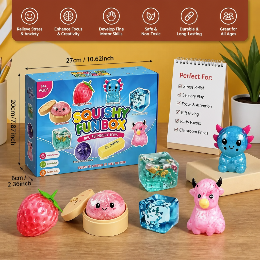 Set Premium di Fidget Toys Squishy – 8 Giocattoli Sensoriali