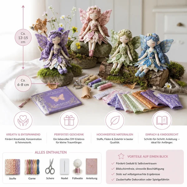 Kit da Cucito Fatina DIY per Bambini – Crea Incantevoli Bambole Fatina con Tessuto, Accessori e Istruzioni