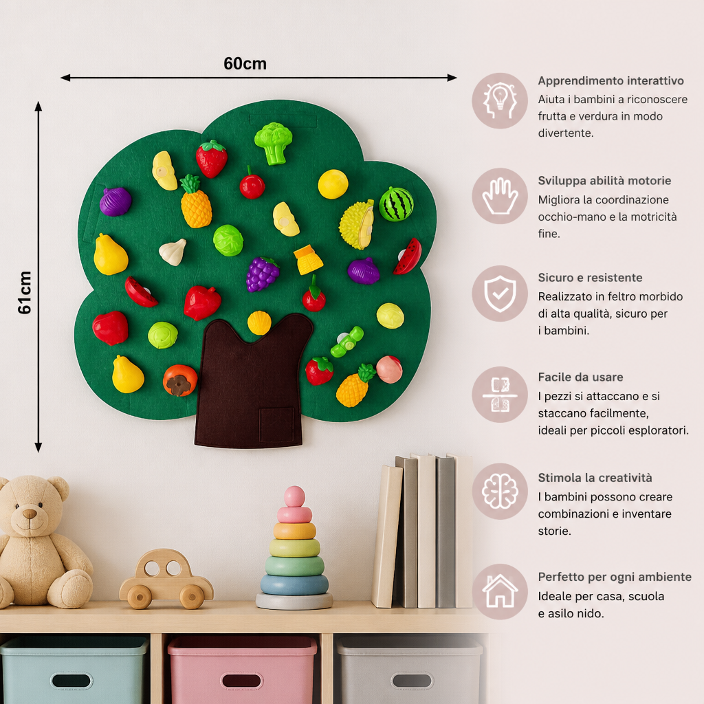 Pannello Sensoriale "Albero da Frutto" in Feltro – Giocattolo Educativo Montessori