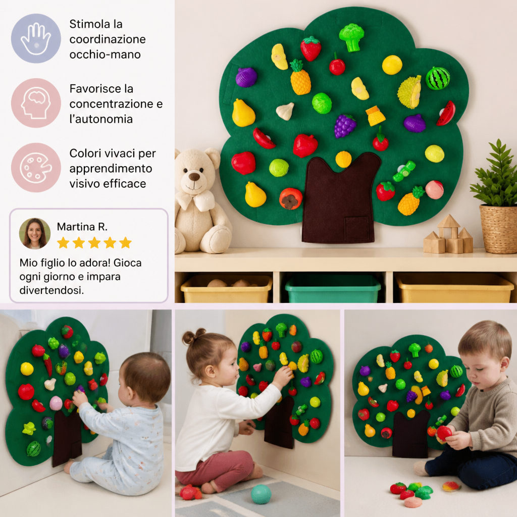 Pannello Sensoriale "Albero da Frutto" in Feltro – Giocattolo Educativo Montessori