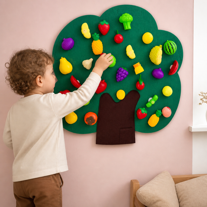 Pannello Sensoriale "Albero da Frutto" in Feltro – Giocattolo Educativo Montessori