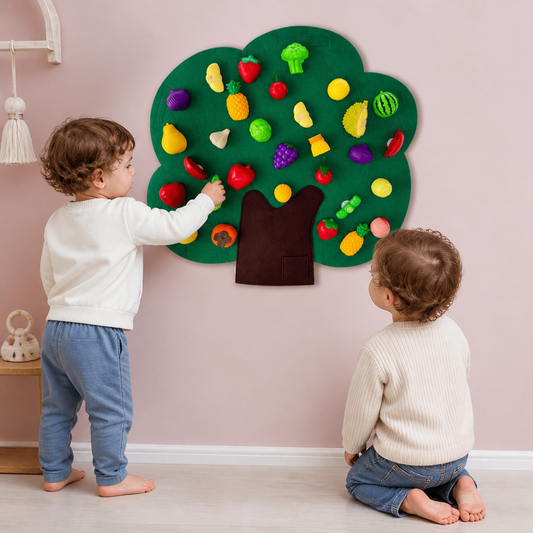 Pannello Sensoriale "Albero da Frutto" in Feltro – Giocattolo Educativo Montessori