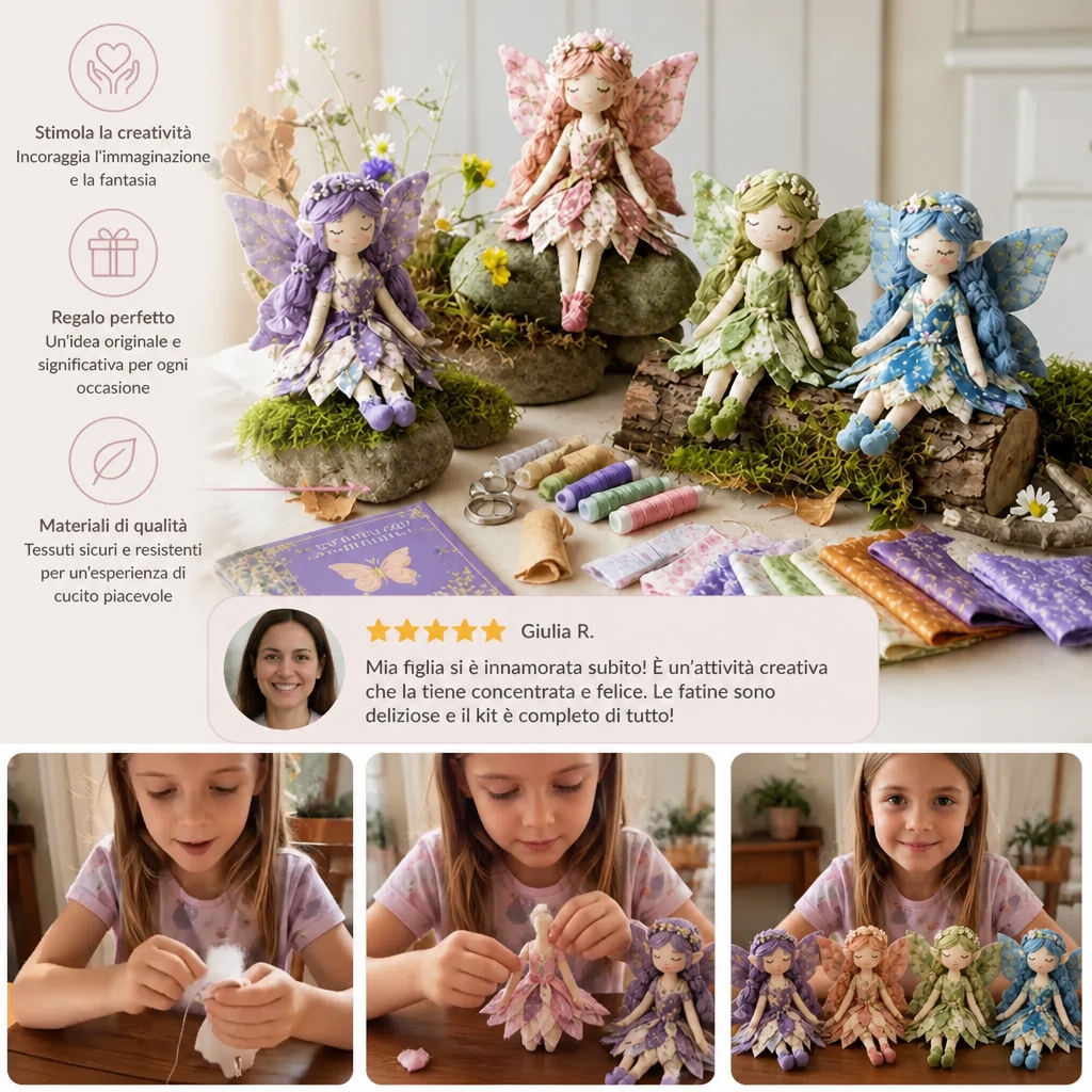 Kit da Cucito Fatina DIY per Bambini – Crea Incantevoli Bambole Fatina con Tessuto, Accessori e Istruzioni