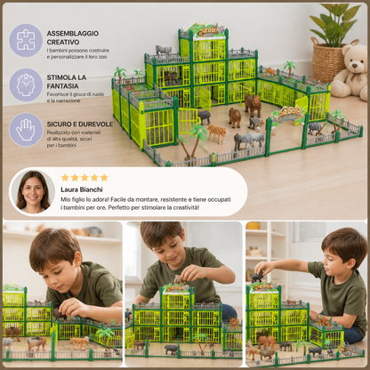 Set da Gioco Modulare per Costruire il Proprio Zoo con Figure di Animali e Gabbie Interattive