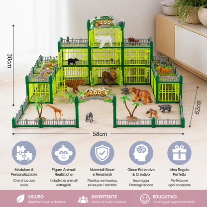 Set da Gioco Modulare per Costruire il Proprio Zoo con Figure di Animali e Gabbie Interattive